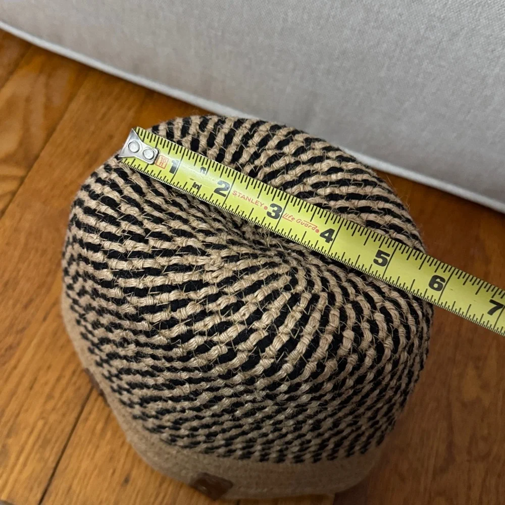 Woven Natural Fiber Coil Style Basket-Brown Faux Leather Hanging Loop-EUC